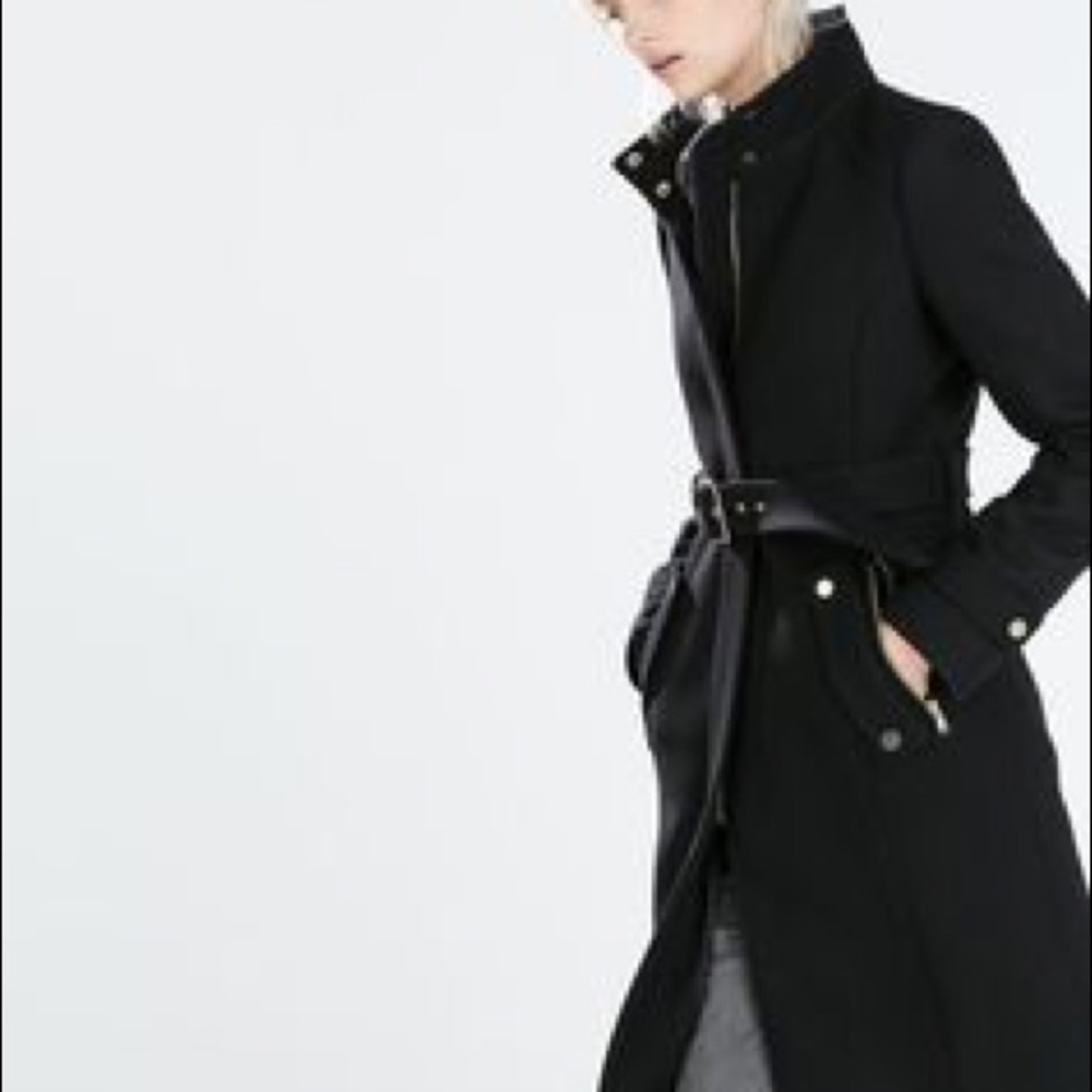 Zara Black Wool Zip Coat